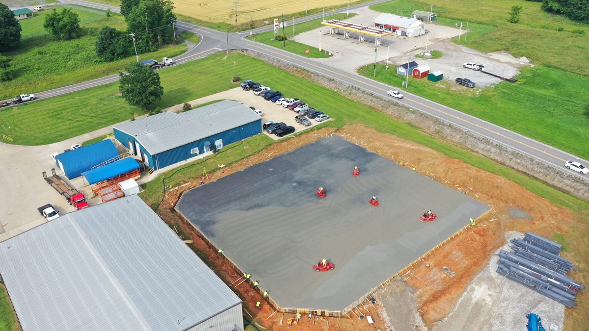 Aerial view of a TriStar Concrete commercial slab pour
