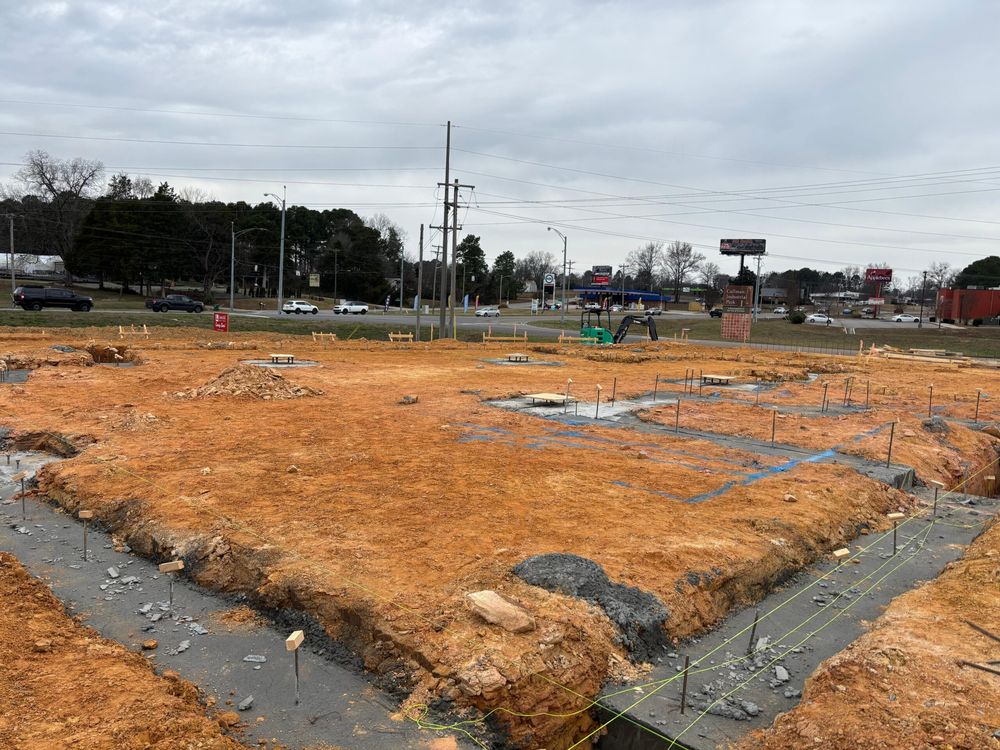 Concrete footings and foundation work on a commercial building site
